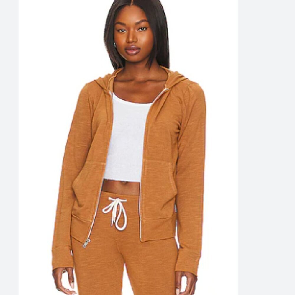 MONROW Supersoft Zip Up Hoodie in Hazelnut
